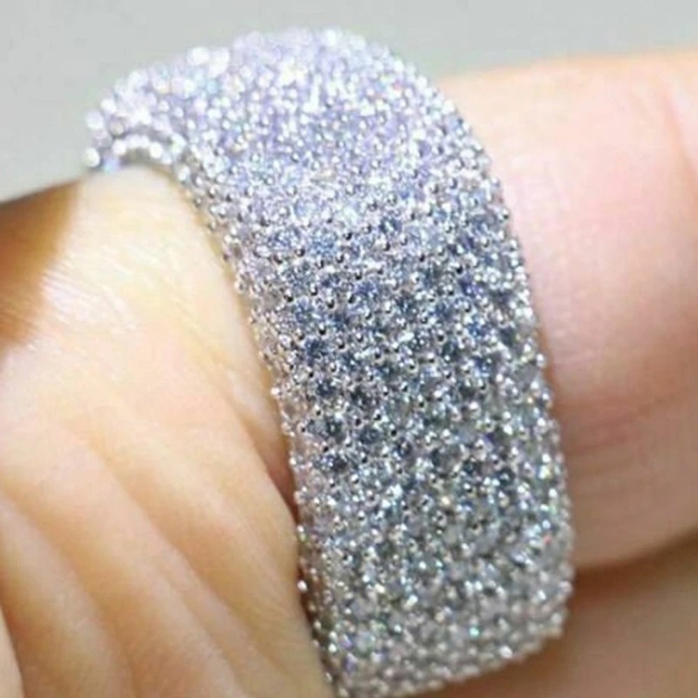 New Unisex 925 Silver Luxury Statement Diamond Ring